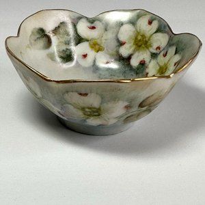 Handpainted Signed Floral Trinket Bowl Gold Trim Mardel